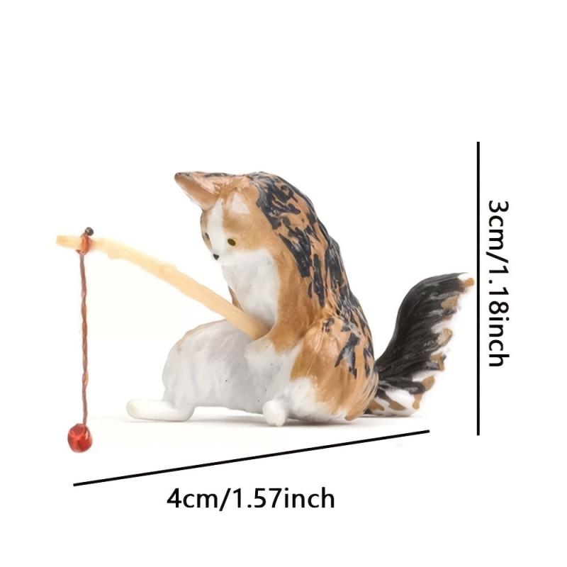 Kitten Fishing Resin Cat Ornament for Fish Tank