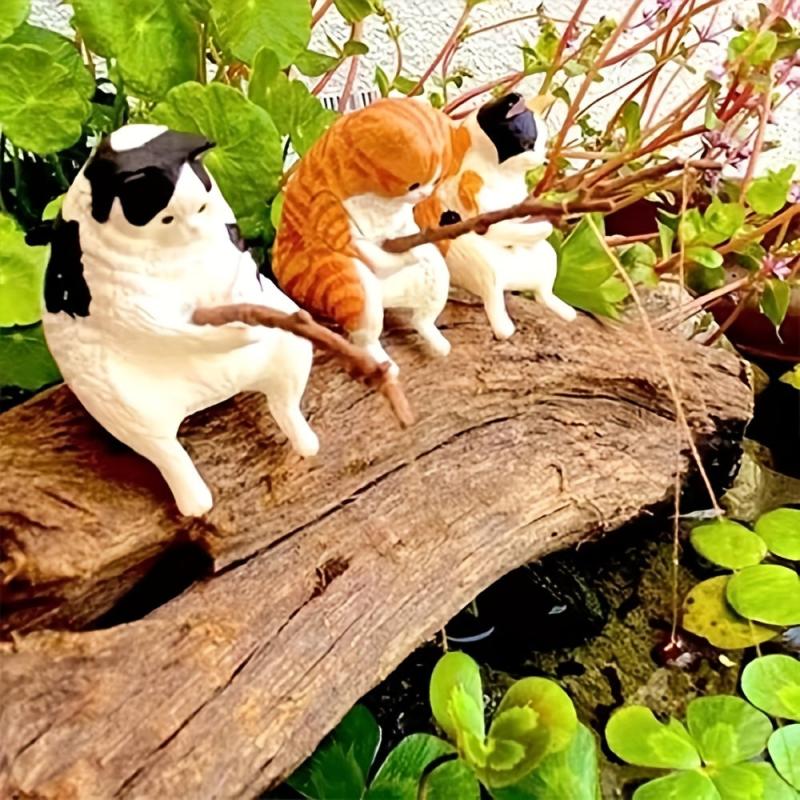 Kitten Fishing Resin Cat Ornament for Fish Tank