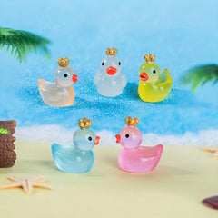10pcs Mixed Luminous Crown Small Yellow Duck Ornaments Aquarium Micro Landscape