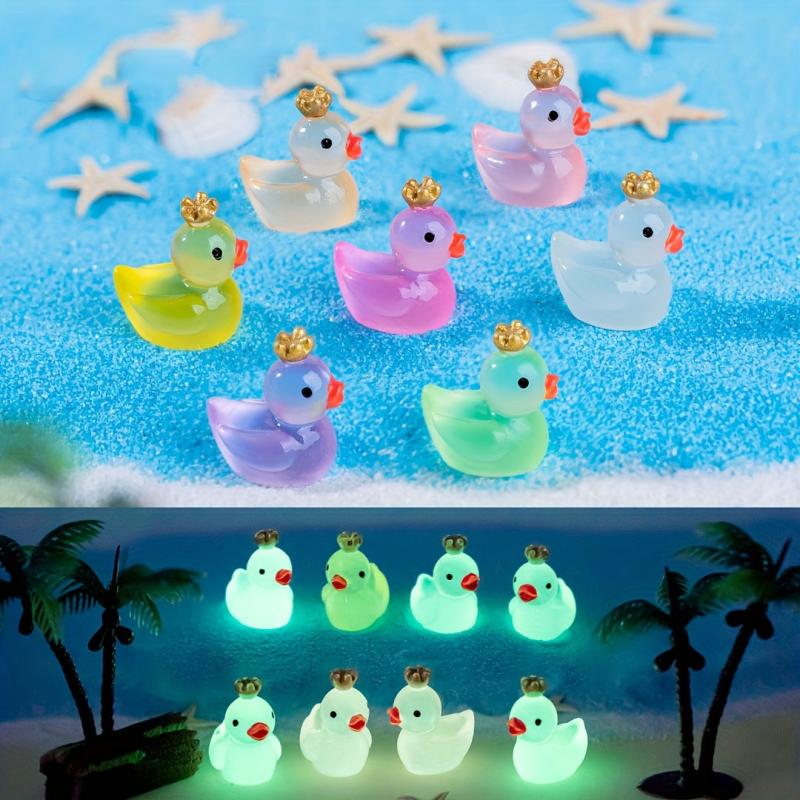 10pcs Mixed Luminous Crown Small Yellow Duck Ornaments Aquarium Micro Landscape
