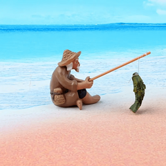 Fisherman Statue for Small Fish Tank Aquarium Decor