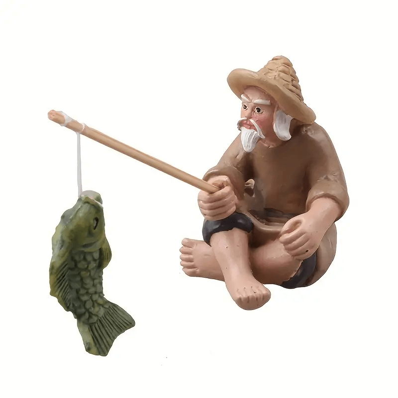Fisherman Statue for Small Fish Tank Aquarium Decor