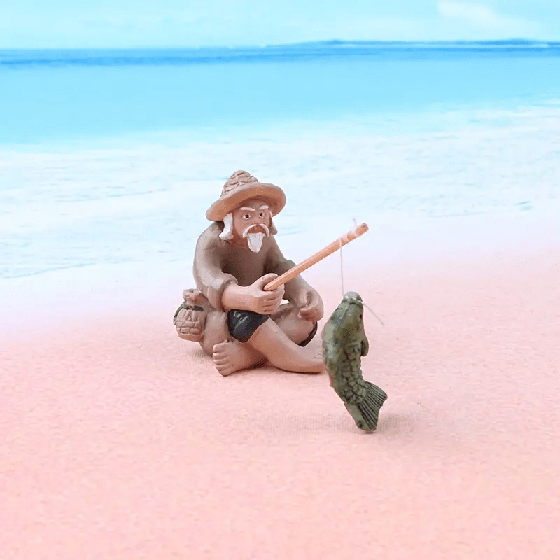 Fisherman Statue for Small Fish Tank Aquarium Decor