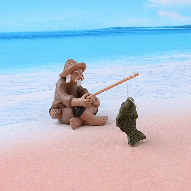 Fisherman Statue for Small Fish Tank Aquarium Decor