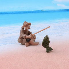 Fisherman Statue for Small Fish Tank Aquarium Decor