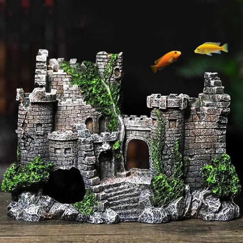 Castle Shape Fish Tank Ornament Resin Rockery Aquarium Decor