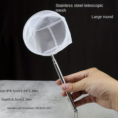 Mini Fishing Net Stainless Steel Telescopic Handle Fine Eye Round Small Fishing