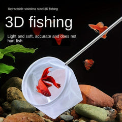 Mini Fishing Net Stainless Steel Telescopic Handle Fine Eye Round Small Fishing