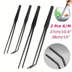 2PCS Stainless Steel Aquarium Tweezers Feeding Tong