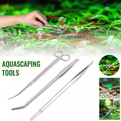 3pcs Aquarium Kit Tool Accessories Stainless Tweezers Scissors Set