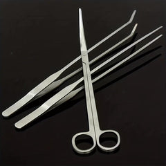 3pcs Aquarium Kit Tool Accessories Stainless Tweezers Scissors Set