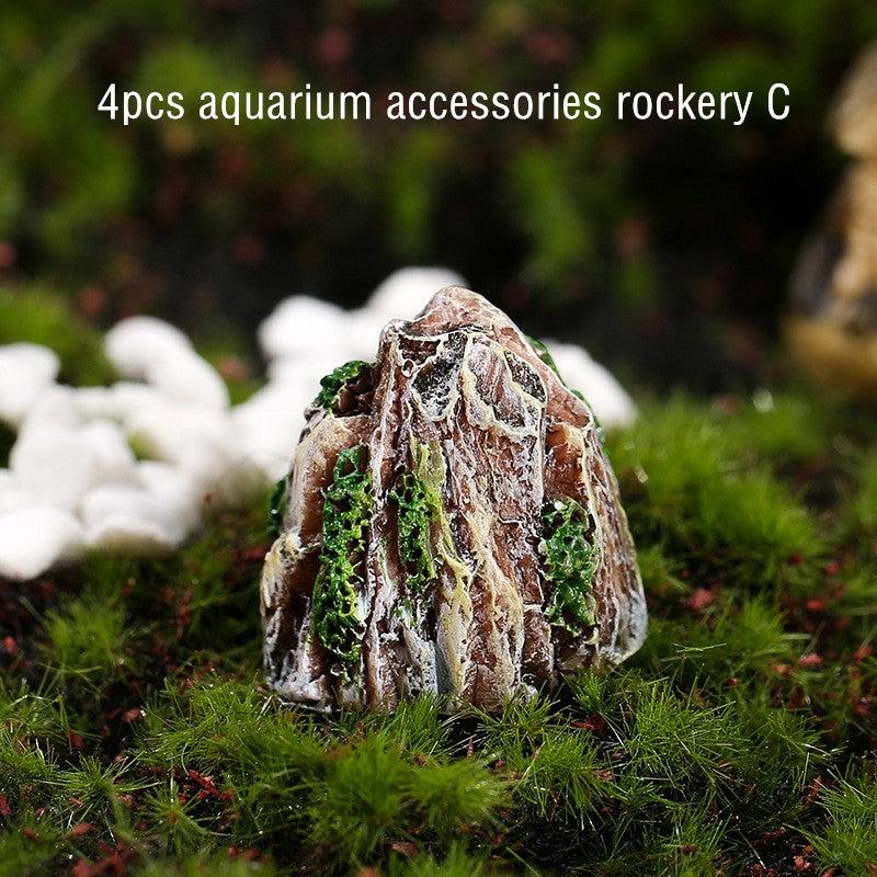 4pcs Aquarium Mountain Ornament Resin Fish Tank Decoration