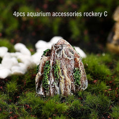 4pcs Aquarium Mountain Ornament Resin Fish Tank Decoration