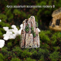 4pcs Aquarium Mountain Ornament Resin Fish Tank Decoration