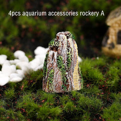 4pcs Aquarium Mountain Ornament Resin Fish Tank Decoration