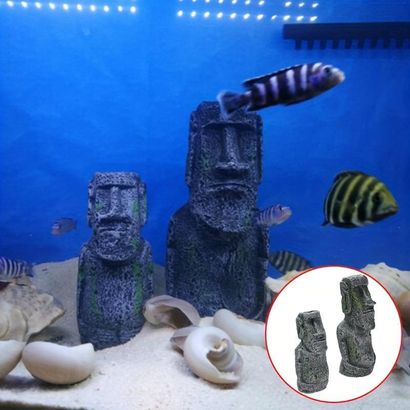 Aquarium Easter Island Statue Resin Pipe Fish Tank Decor Small Landscape