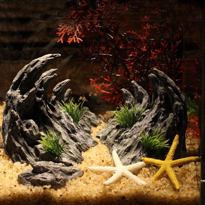2pcs Fish Tank Resin Rockery Decoration Stone Rock for Aquarium