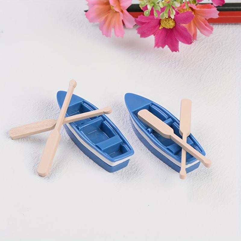 2pcs Mini Boat Decoration With Paddle Wooden Boat Canoe Paddles