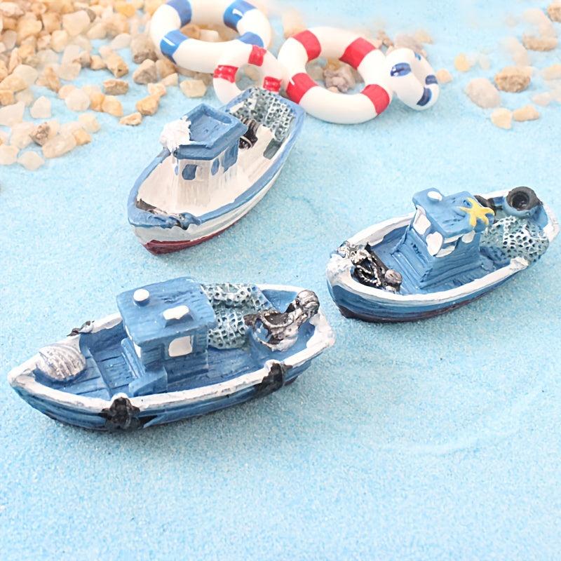 Mini Fishing Boats Water Resin Boat Micro Landscape Aquarium Accessories