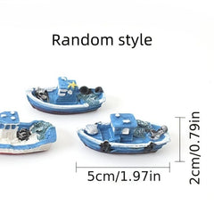 Mini Fishing Boats Water Resin Boat Micro Landscape Aquarium Accessories