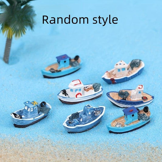 Mini Fishing Boats Water Resin Boat Micro Landscape Aquarium Accessories