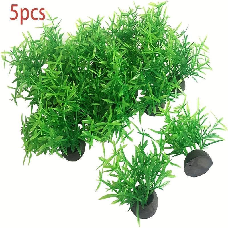 5pcs Pet Aquarium Plants Small Plastic Artificial Mini Grass Set