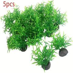 5pcs Pet Aquarium Plants Small Plastic Artificial Mini Grass Set