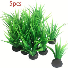 5pcs Pet Aquarium Plants Small Plastic Artificial Mini Grass Set