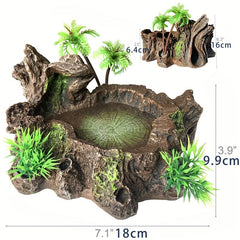 Resin Reptile Platform Tree Trunk Decor Food Water Dish