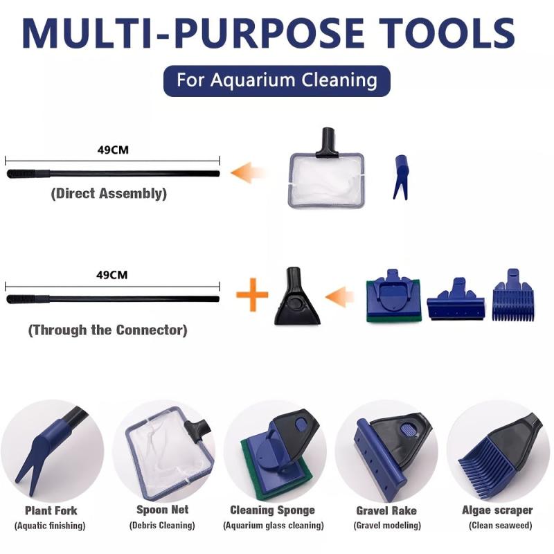 5-in-1 Aquarium Cleaning Set Gravel Rake Algae Scraper Fork Sponge Brush