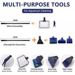 5-in-1 Aquarium Cleaning Set Gravel Rake Algae Scraper Fork Sponge Brush