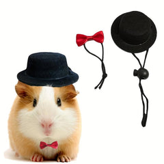 2Pcs Small Animals Hats and Bow Ties Set Pet Accessories