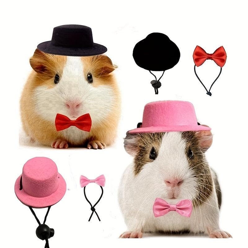 2Pcs Small Animals Hats and Bow Ties Set Pet Accessories