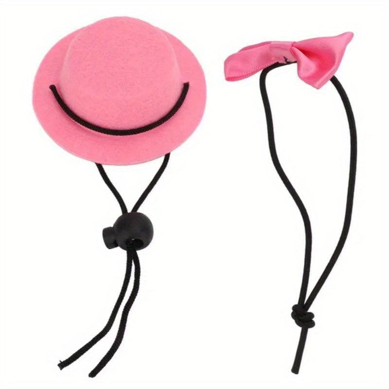 2Pcs Small Animals Hats and Bow Ties Set Pet Accessories