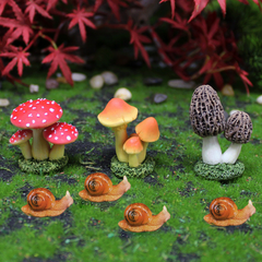 Mini Mushroom and Snail Figurines for Aquarium Decoration