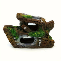 Resin Pirate Fish Tank Ornament Sunken Decor Hollow Boat