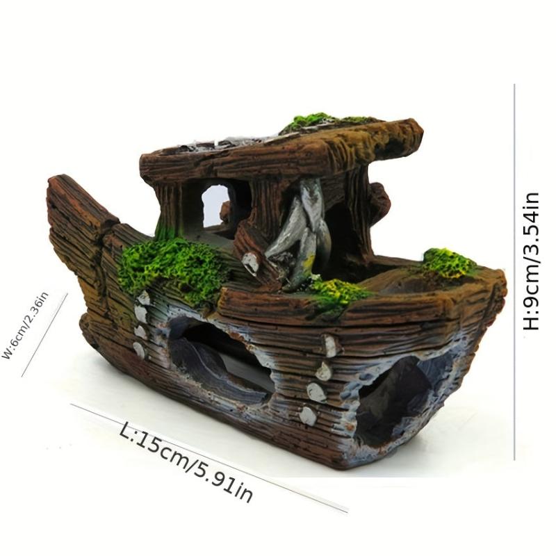 Resin Pirate Fish Tank Ornament Sunken Decor Hollow Boat