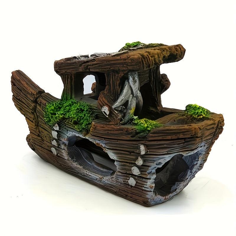 Resin Pirate Fish Tank Ornament Sunken Decor Hollow Boat