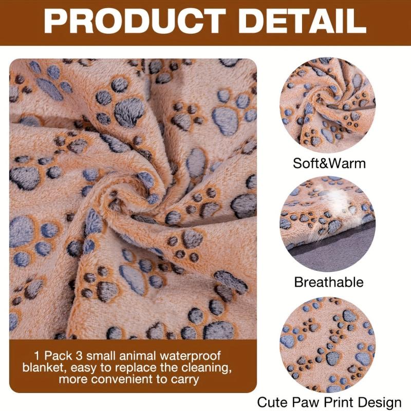 3pcs Washable Small Pet Blankets for Cage - Soft & Absorbent Bedding Mats