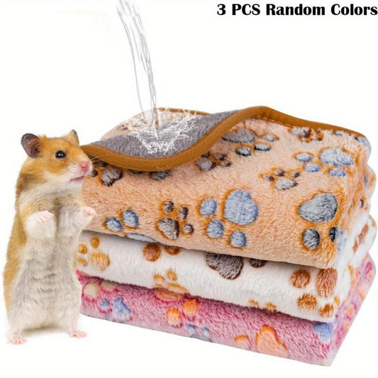 3pcs Washable Small Pet Blankets for Cage - Soft & Absorbent Bedding Mats