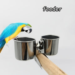 Durable Stainless Steel Double Feeding Cup for Parrots