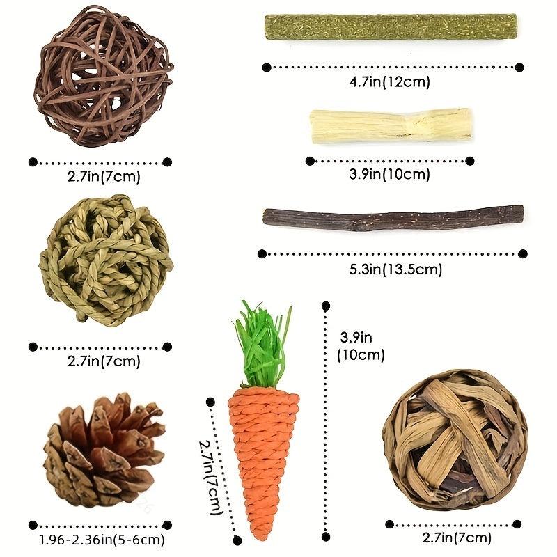 10pcs Rabbit Guinea Pig Bunny Chew Toys For Teeth Grinding Cage Hanging Toy