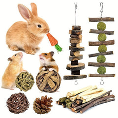 10pcs Rabbit Guinea Pig Bunny Chew Toys For Teeth Grinding Cage Hanging Toy