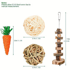 8 Piece Pet Teething Toy Set Wooden & Rattan Balls for Small Animals