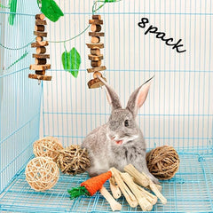 8 Piece Pet Teething Toy Set Wooden & Rattan Balls for Small Animals