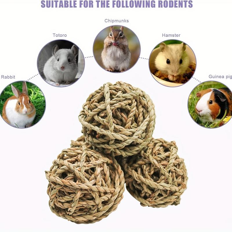 4 Pcs Small Animal Chew Balls Toy Rolling Activity Balls Bunny Treat Grass Ball
