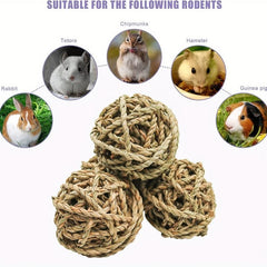 4 Pcs Small Animal Chew Balls Toy Rolling Activity Balls Bunny Treat Grass Ball