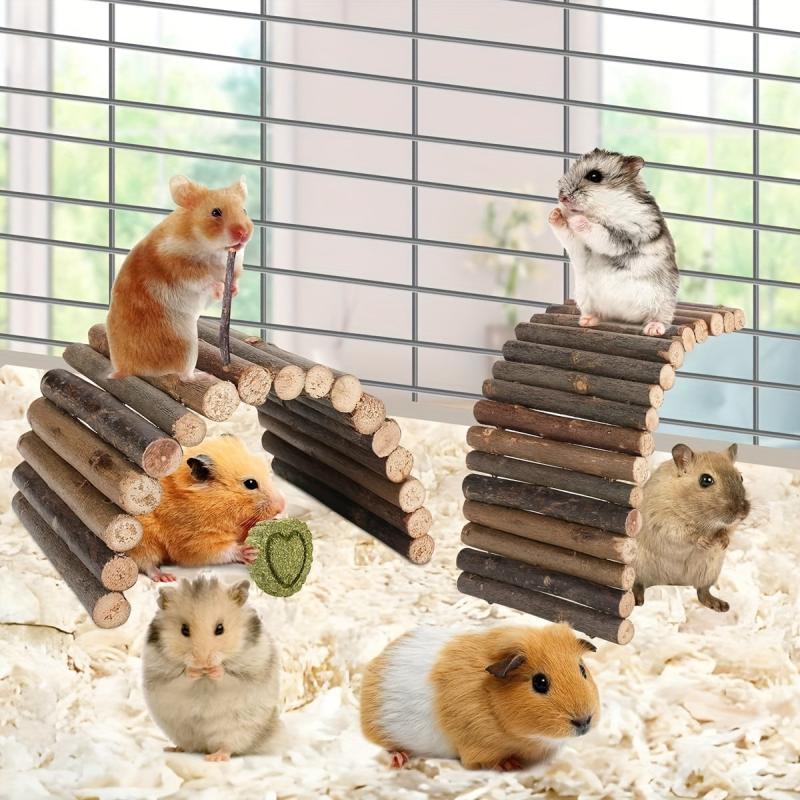 Natural Wooden Ladder Bridge Hamster Mouse Rat Rodents Toy