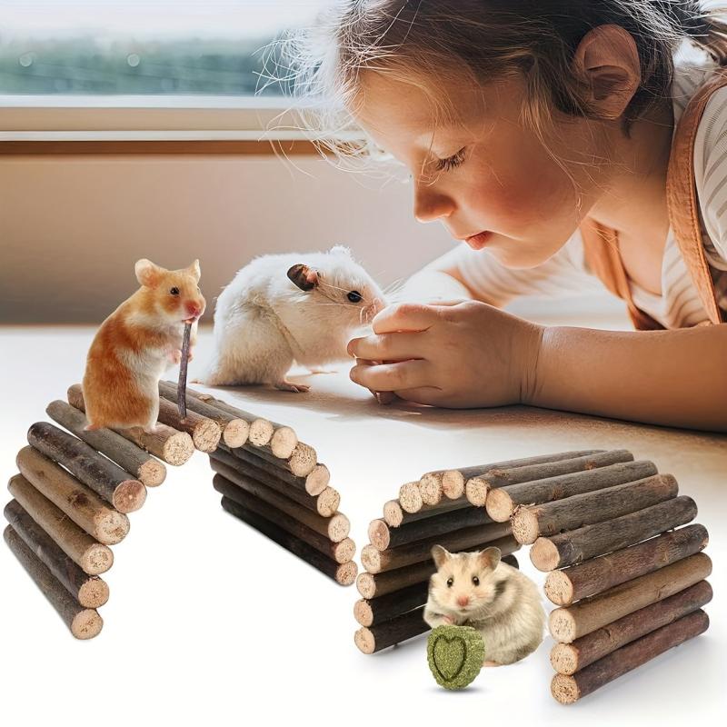 Natural Wooden Ladder Bridge Hamster Mouse Rat Rodents Toy