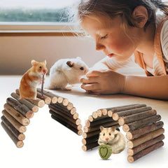 Natural Wooden Ladder Bridge Hamster Mouse Rat Rodents Toy
